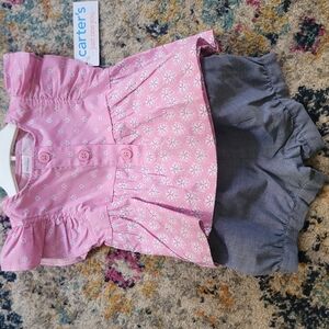 Carter's Pink Floral Blouse and Gray Shorts Set